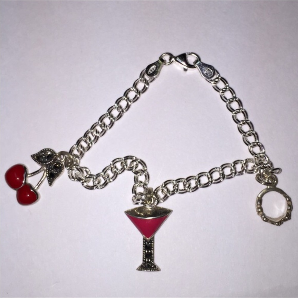 925 SterlingSilver Charm Bracelet Red Enamel